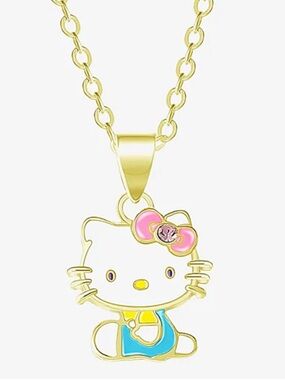 Hello Kitty Gold-Tone Pink Crystal Bow Pendant Necklace